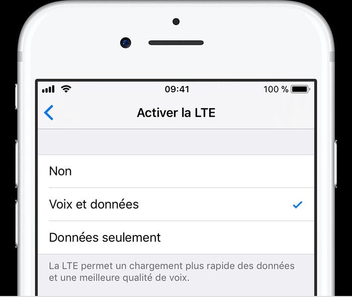 écran de l'iPhone pour la VoLTE activée