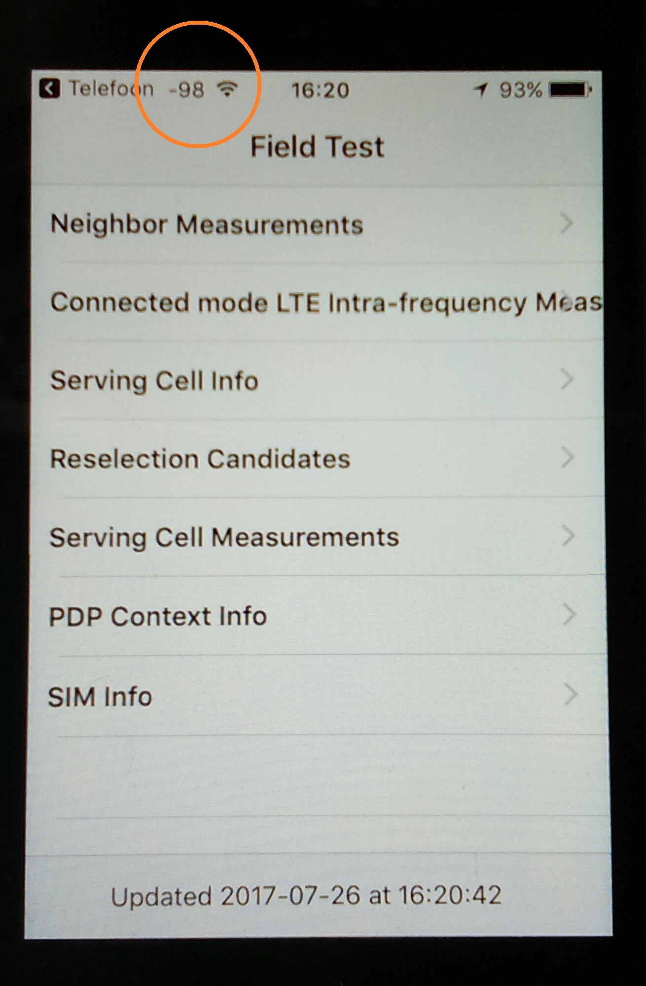 iPhone field measurement screen display